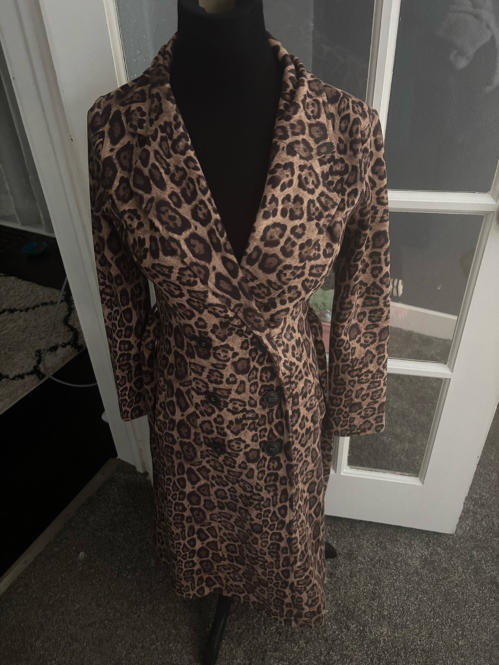 AKIRA Leopard-Print Trench Coat in Brown and Black